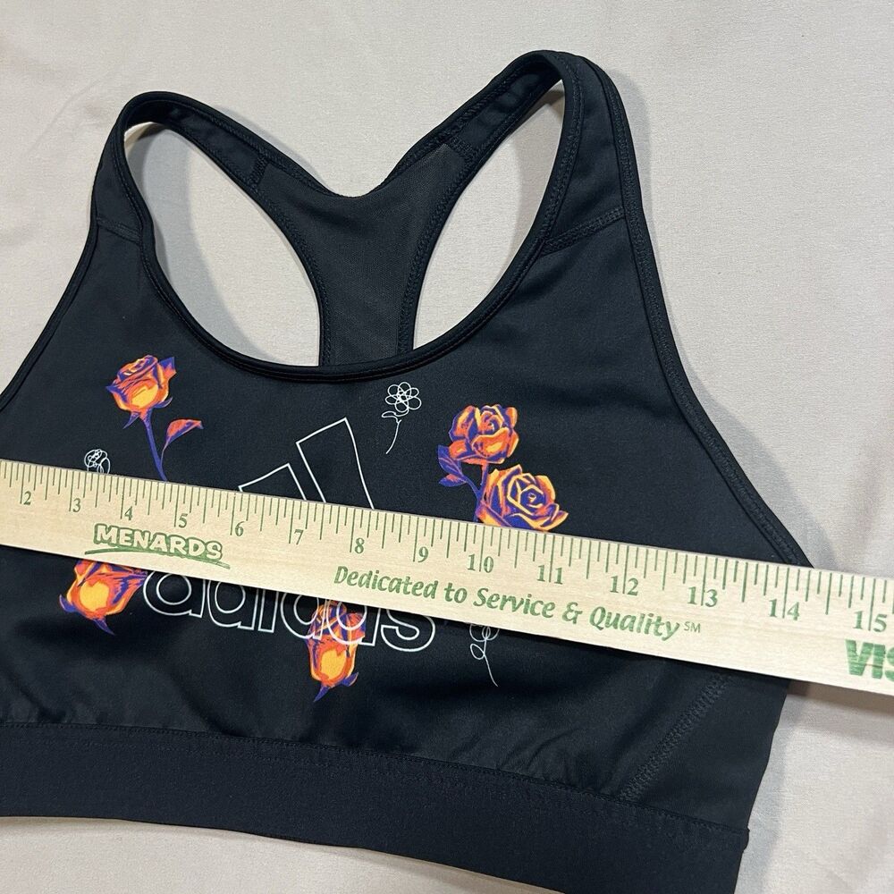 adidas Women's Floral GFX Low Support Sports Bra - Black/Orange Roses Sz L - Picture 4 of 6
